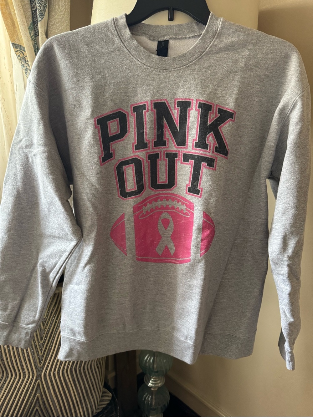 Gildan Gray Crewneck Sweatshirt with Pink 'PINK OUT' Graphic